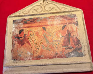 Lot 71: Tomb of the Leopards - Decorative Ceramic Wall Plaque with Classical Scene