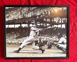 Lot 29: Joe DiMaggio - Framed black-and-white baseball photograph