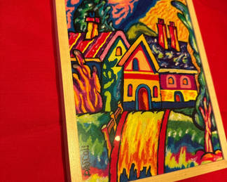 Lot 19: Framed colorful village scene painting