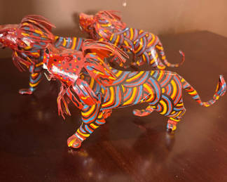 Lot 61: Three Colorful Lion Figurines