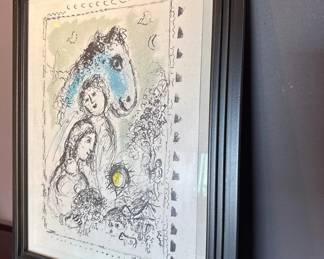 Lot 167: Framed Marc Chagall Blue Horse With Couple Lithograph