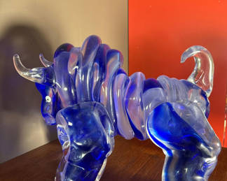 Lot 88: Murano glass Blue Glass Bull Figurine