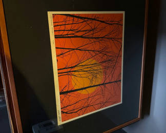 Lot 2: Won’t Streech -Framed sunset forest silhouette print