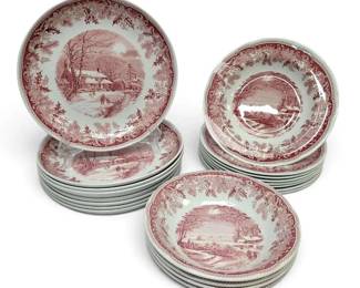 Spode Winters Eve Red Camilla Transferware Plates Bowls