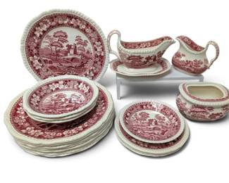 Copeland Spode Tower Pink Transferware China Set 15 Pieces