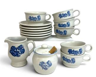 Pfaltzgraff Yorktowne Blue White Stoneware Tea Set 14 Pieces
