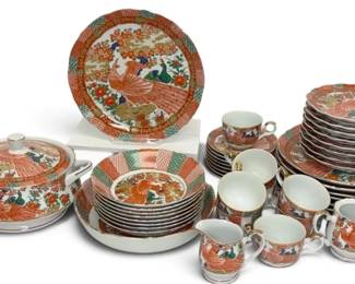 Japanese Arit Imari Peacock Red Green China Set 30 Pieces