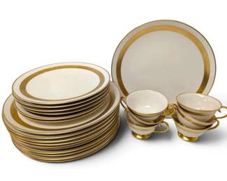 Flintridge China Gold Cream Teacups Dinner Plates