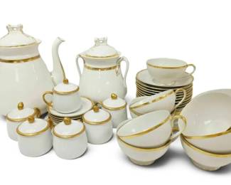 White Porcelain Gold Rim Teapot, Cups, Saucers, More Over 40 Pieces