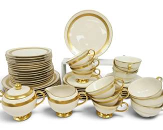 Flintridge Gold Stripe China Set Haviland Concorde Cups Saucers 45 Pieces