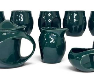 Green Holkham England Pottery Tea Set 9 Pieces