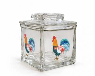 119 IncredibleVintageHandPaintedRoosterGlassTrinketBox
