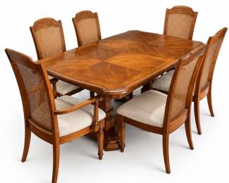 180 TraditionalWoodDoublePedestalDiningTable6Chairs
