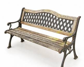 110 VintageCastIronWoodOutdoorGardenBench
