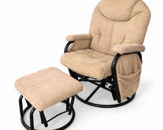 11 BeigeUpholsteredSwivelGliderChairOttoman