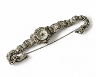 125 VintageMarcasiteSilverToneLadiesQuartzWatch