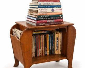 53 VintageWoodSideTableAssortedBooksCollection