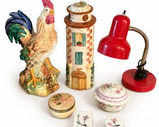 160 VintageCeramicRoosterTrinketBoxDecorLot