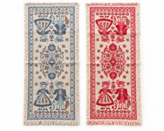 103 VintageAustrianFolkArtWovenTableRunnersOrWallArtPair