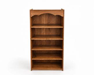 176 VintageTallOakFinish5ShelfScallopedBookcase
