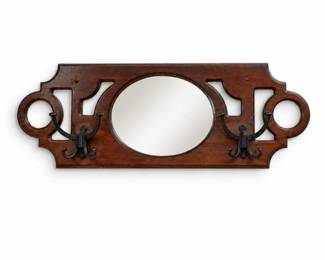33 VintageWoodWallMirrorwithCastIronCoatHooks