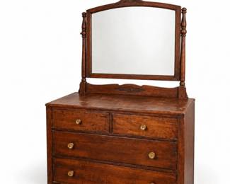 141 AntiqueWoodDresserwithFloralMirror4Drawers