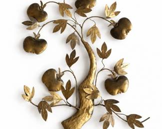191 VintageGoldMetalAppleTreeSculpturalWallArt
