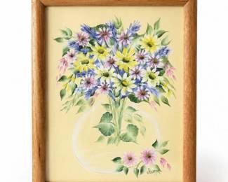 39 VintageSignedJoanneFloralBouquetFramedArtwork