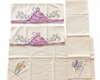 104 VintageEmbroideredLinensPillowcasesTablecloths
