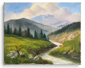 71 SignedBehnes1987OriginalMountainLandscapePainting
