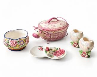 136 VintageFitzFloydLeftonFloralCeramicLot