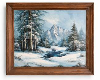 37 VintageBobKyleSignedWinterMountainOilPainting
