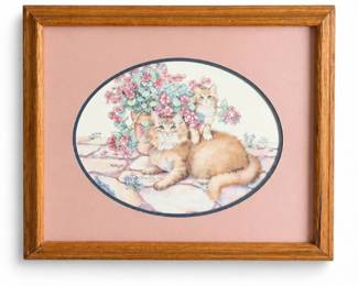 60 VintageLaurieKorsgadenFramedCatsFloralArtPrint