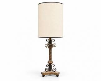 174 VintageOrnateMetalTableLampwithDrumShade