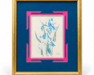 210 SignedMStormBlueIrisFloralArtworkFramed