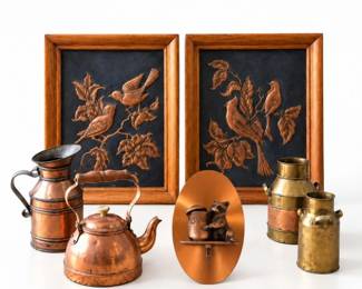 63 VintageCopperBrassDcorwithBirdWallArtLot
