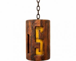 1 VintageMCMWoodAmberResinHangingSwagLamp