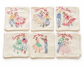 106 VintageHandEmbroideredSquareDanceTeaTowelsSet