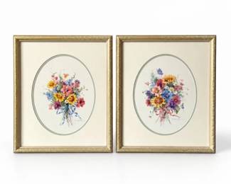 44 PairofVintageBarbaraMockFloralPrintsFramed