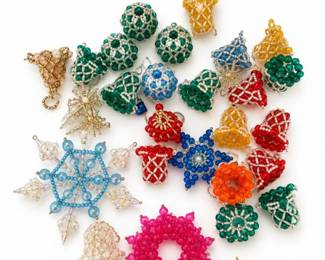 76 VintageHandmadeBeadedChristmasOrnamentsLot
