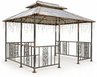 121 LargeVintageMetalGardenGazebowithDecorativePanels