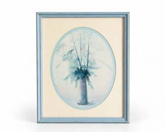 46 VintageGGiulianiBlueFloralWatercolorFramedArt
