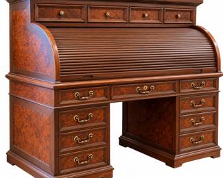695.00 Traditional Burl-Wood Roll-Top Executive Desk