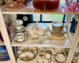 Beautiful assortment of vintage colored glassware, Depression glass, china, pottery, and collectibles