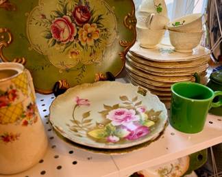 Beautiful assortment of vintage colored glassware, Depression glass, china, pottery, and collectibles