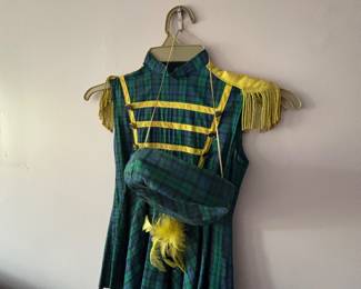 Green and gold majorette-style costume, alternate view