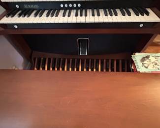 Organ double keyboard and stop tabs, close view