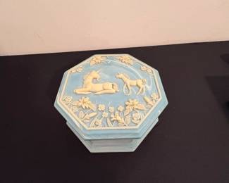 Vintage Incolay Stone Unicorn Trinket Box