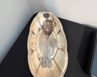 SilverPlated Oval Serving Tray with Salad Servers