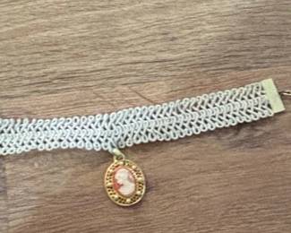 Vintage Cameo Woven Fabric Choker Necklace